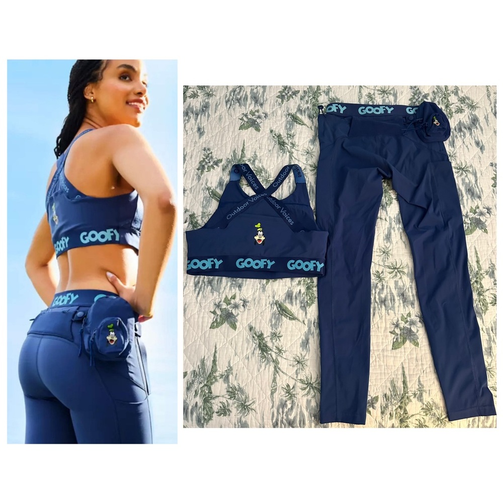 Outdoor Voices Disney Parks Blue Sports Bra Legging Goofy Set M NWT Snacks
